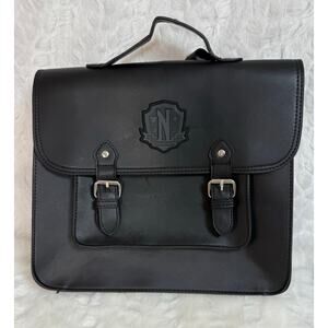 Wednesday Nevermore Black Faux Leather Backpack Messenger Bag Goth Dark Academia